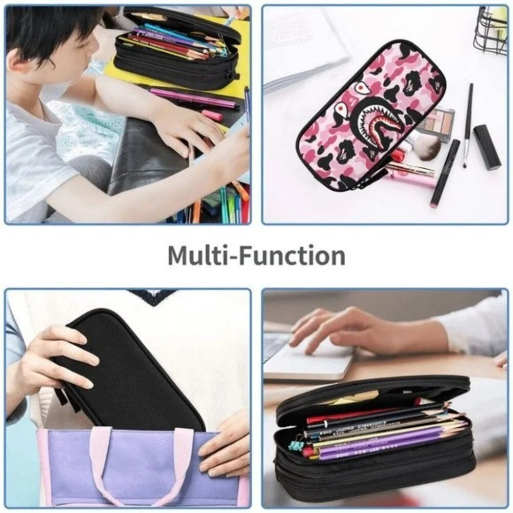 NWOT Camouflage Shark Camo Pencil Case for Boys Girls Kids Teen Pen Bag Box Pink